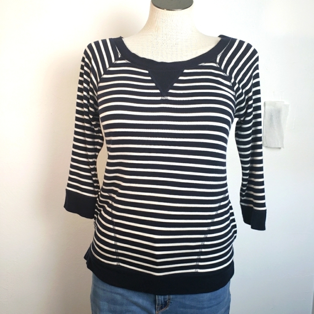 Banana Republic Black & White Round Neck Quarter Sleeve Women's Top Size XS